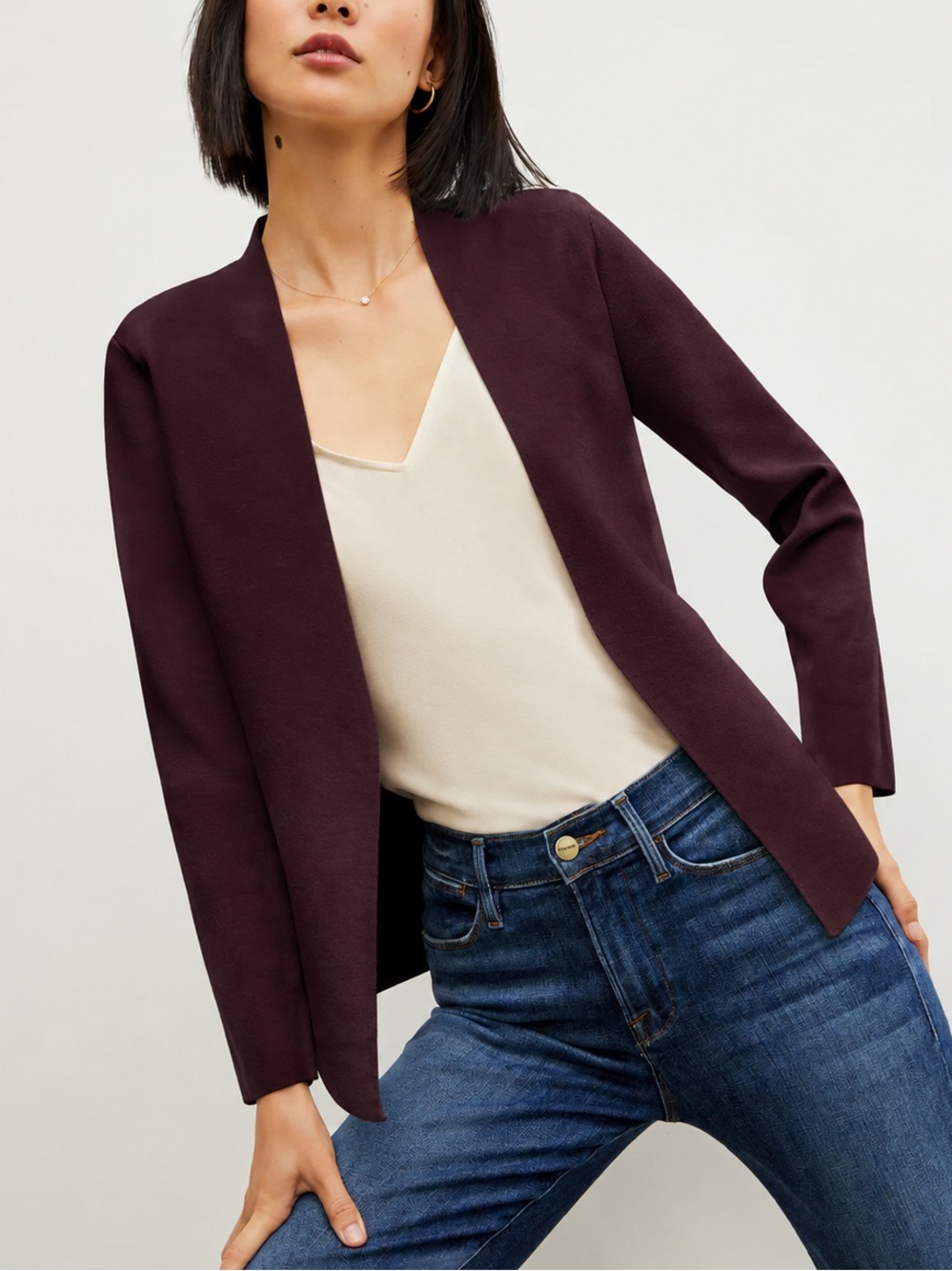 M.M. Lafleur Wolf Jardigan Open-Front Women's Blazer Cardigan in Burgundy XS